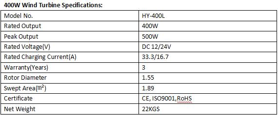 Οριζόντιος άξονας η περισσότερη αποδοτική απλή εγκατάσταση μορφής 400W 12V 24V λεπίδων ανεμοστροβίλων